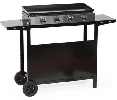 Produktbild von GARDEN MAX MERIDA Gas Plancha, 4 Brenner, Auf Wagen, 127 x 46,5 x 95 cm, Emailierter Stahl, 75 x 35 cm Kochfläche, Schwarz