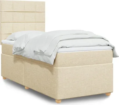 Produktbild von Design Boxspringbett mit Matratze Creme 80x200 cm Stoff, Klassische Betten 2024 Neu