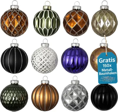 Produktbild von 12er Set Weihnachtskugeln Glas Christbaumkugeln Christbaumschmuck Kugeln G6