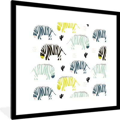 Produktbild von MuchoWow® MuchoWow® Gerahmtes Poster Zebra - Kaktus - Weiß 40x40 cm - Poster mit zchwarzem Bilderrahmen - Poster - Plakat im Rahmen