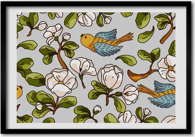 Produktbild von Bild - Bilderrahmen - 100 cm x 70 cm - MDF - Rahmen - Foto - Wandkunst Blumen und Vögel