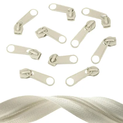 10 Reißverschluss Zipper für Endlosreißverschluss, 5mm, kittgrau