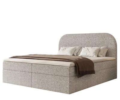 Produktbild von Boxspringbett FUZZI 180x200 Bettkasten Bonellmatratze Kaltes Beige Webstoff