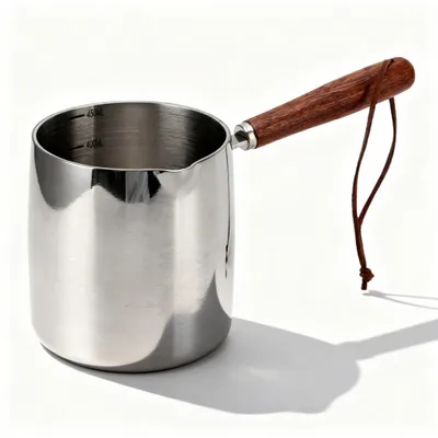 Butterwärmer 450 ml Edelstahl mit Holzgriff für Herd