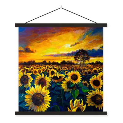 Produktbild von MuchoWow® Textilposter Gemälde - Ölfarbe - Blumen - Sonnenblume 40x40 cm mit schwarzem Rahmen - Fotos