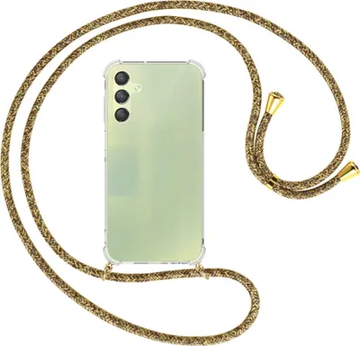 Produktbild von Handykette Backcover-Schutzhülle mit Band (Metall goldfarben) für Samsung Galaxy A15  - braun+beige