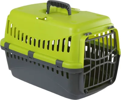 A pet carrier is shown against a white background.