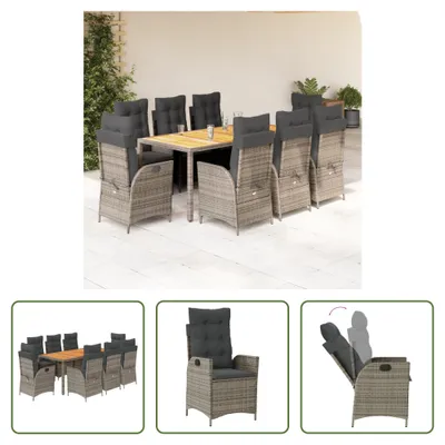 Produktbild von The Living Store 9-tlg. Garten-Essgruppe mit Kissen Grau Poly Rattan