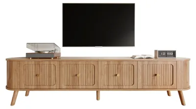 Obrázok produktu pre TV skrinka, 180x38x47 cm, 4 dvierka, zlaté úchytky, drevené nožičky, moderný štýl (dub)