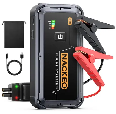 Image de Batterie externe Starthilfe 5000A pour voitures 12V, booster pour moteurs essence jusqu'à 9L et diesel jusqu'à 8,5L, avec éclairage LED