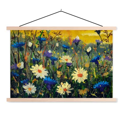 Produktbild von MuchoWow® Textilposter Malerei - Ölfarbe - Natur - Blumen 60x40 cm mit holzfarbenen Rahmen - Bilder