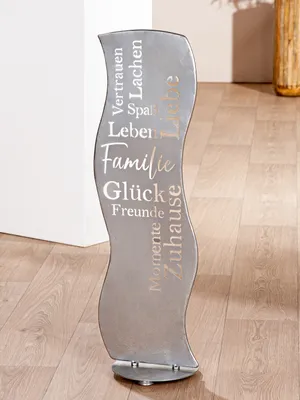Produktbild von Gilde Standrelief, Welle, "Glück - Familie", Spruch, Metall, silberfarben, VE 2, L. 18 cm, B. 22,5 cm, H. 70 cm Höhe: 70.00 cm Breite: 22.50 cm Tiefe: 18.00cm 69990