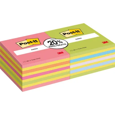 Image de Post-it 2028NX2 bloc-notes repositionnables 76 x 76 mm pack avantage assorti