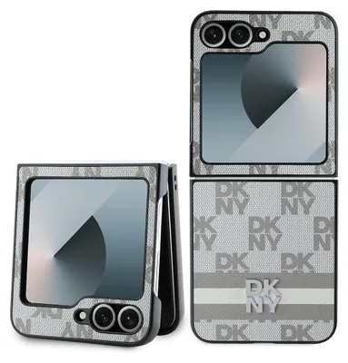 Produktbild von DKNY, Elegante Hülle für Galaxy Z Flip6 Checkered Pattern and Stripe, Beige