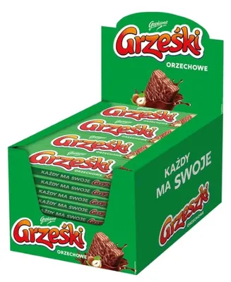 Produktbild von 36 Stück Grzeski Waffeln geschichtet mit Nusscreme in Milchschokolade 36g