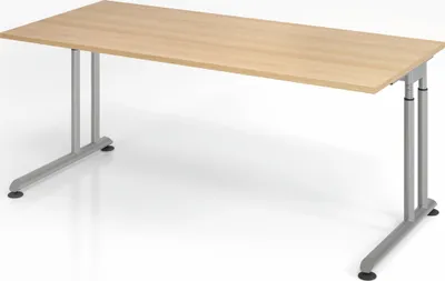 Produktbild von Schreibtisch Nilo | Eiche | Silber Gestell | BxT 180x80cm | Arbeitshöhe 68-82cm | höhenjustierbar, 1cm Raster | C-Fuß-Gestell | Rechteckform