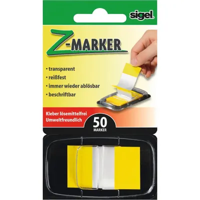 Produktbild von SIGEL HN490 Haftmarker / Z-Marker, Folie, Color-Tip, gelb, 43x25 mm, 50 Streifen