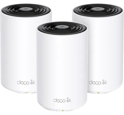 Zdjęcie produktu dla TP-Link Deco XE75, Biały, Wewnętrzny, 670 m², Trójpasmowy (2,4 GHz / 5 GHz / 6 GHz), Wi-Fi 6E (802.11ax), 802.11a, 802.11b, 802.11g, Wi-Fi 4 (802.11n), Wi-Fi 5 (802.11ac), Wi-Fi 6 (802.11ax), Wi-Fi 6E...