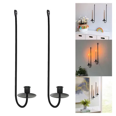Produktbild von Wandkerzenhalter aus Metall, 2er-Set, wandmontierte Kerzenhalter für Wohnzimmer, Bauernhaus, Kamin, Hochzeit, 41,9 x 12,7 x 7,6 cm (schwarz)