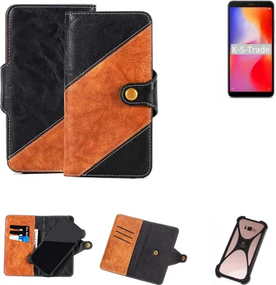 Produktbild von K-S-Trade Handyhülle Schutzhülle Bookstyle Case Wallet-Case kompatibel mit Xiaomi Redmi 6 Pro Handy Cover Bumper Klapphülle schwarz hellbraun 1x