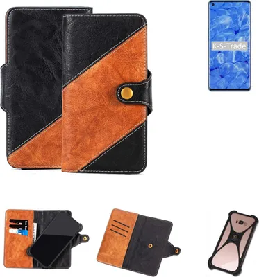 Produktbild von K-S-Trade Handyhülle Schutzhülle Bookstyle Case Wallet-Case kompatibel mit Oppo Reno6 Pro 5G Handy Cover Bumper Klapphülle schwarz hellbraun 1x