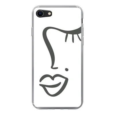 Produktbild von MuchoWow® Handyhülle Schutzhülle Hülle für iPhone 7 Frau - Schwarz - Weiß - Abstrakt Silikon Softcase Handy Hülle - Kartenhalter