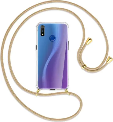 Produktbild von Handykette Backcover-Schutzhülle mit Band (Metall goldfarben) für Realme 3 Pro (X Lite) - caramel