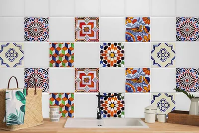 Produktbild von 24 Stück Laminierter Fliesenfolie Dekor Fliesenaufkleber für Küche und Bad Diversität 20 x 20 cm