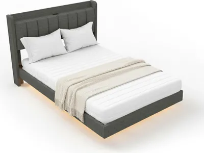 Immagine prodotto di Home Deluxe Letto a LED - 140 x 200 cm, grigio scuro | Letto imbottito con illuminazione e materasso per un comfort di riposo moderno