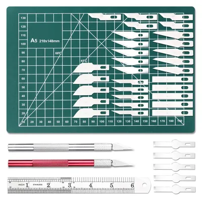 Produktbild von Präzisions-Bastelmesser Set 39 Teile mit Gravurplatte & Lineal