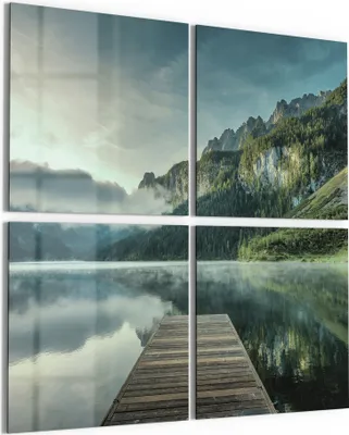 Produktbild von DEQORI Glasbild Echtglas 4x50x50 cm 'Nebelgeheimnis am See' Wandbilder XXL groß