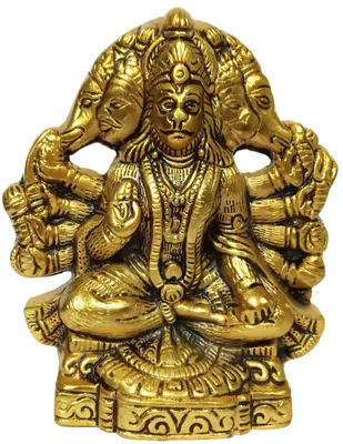 Metall-Wandaufhänger Panchmukhi Hanuman, 5 Gesichter, Gold