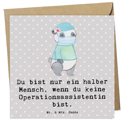 Produktbild von Mr. & Mrs. Panda Klappkarte Operationsassistentin Herz - Grau Pastell - Geschenk, Ausbildung, Glückwunschkarte, OTA, Spruch, faltkarte, anlasskarte, Witzig, Grußkarte