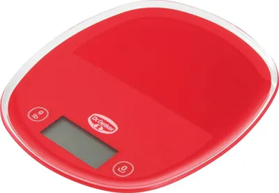 Produktbild von Dr. Oetker Digitale Backwaage 22cm, Küchenwaage mit großem und gut lesbarem Display, präzise Einteilung in 1g-Schritten, hoher Bedienkomfort durch Sensortasten, (Farbe: rot)