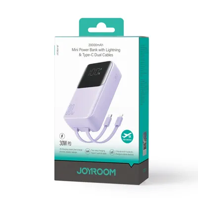 Obrázok produktu pre Joyroom Mini Powerbank so zabudovanými káblami 20000Mah 30W fialová