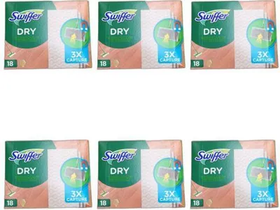 Produktbild von Swiffer Trockene Bodentücher für Holz & Parkett Nachfüllpackung, 6er Pack (6 x 18 Tücher)