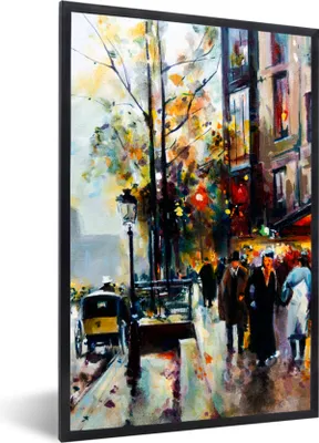 Produktbild von MuchoWow® Gerahmtes Poster Gemälde - Stadt - Öl 60x90 cm - Poster mit Schwarzem Bilderrahmen Wandposter Rahmen Foto Bilder - Kunst