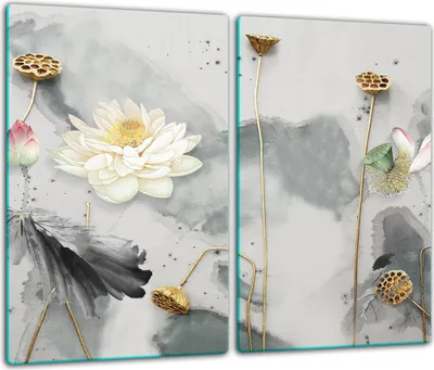 Produktbild von Herdabdeckplatten Glaskeramikkochfeld-Abdeckung Spritzschutz Glas 60x52cm Blume