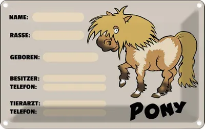 Produktbild von vianmo Blechschild 20x30 cm Pony Tiere Name Rasse Besitzer geboren Tier Haustier