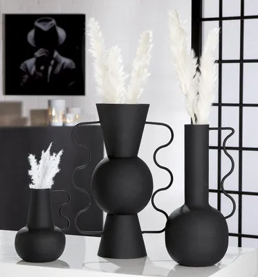 Zdjęcie produktu dla Wazon Gilde, model "Brocca", metal, czarny, zestaw 2 sztuki, długość: 11 cm, szerokość: 20 cm, wysokość: 28 cm, numer katalogowy: 56161, kod produktu: 4063387561614