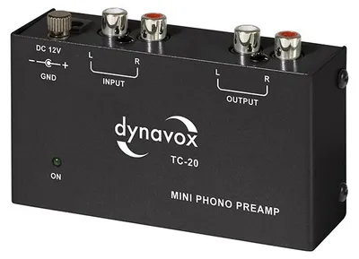 Zdjęcie produktu dla Przedwzmacniacz gramofonowy Dynavox TC-20, kompaktowa metalowa obudowa, do gramofonów z przetwornikami MM, czarny