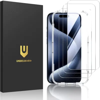 Image de UNBREAKcable Protection en verre blindé [pack de 3] pour iPhone 15 Pro Max Dureté 9H Protection d'écran