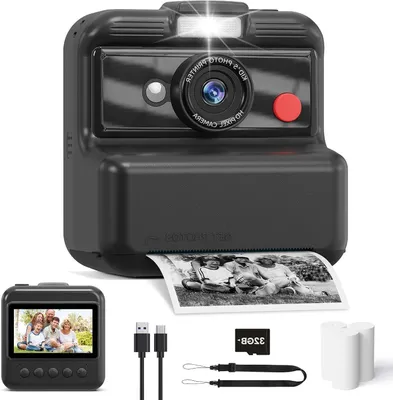 Produktbild von Kinderkamera – Sofortdruckkamera – Erinnerungen festhalten – 2,5K-Videoaufnahme – 3-Zoll-Display – Schwarz