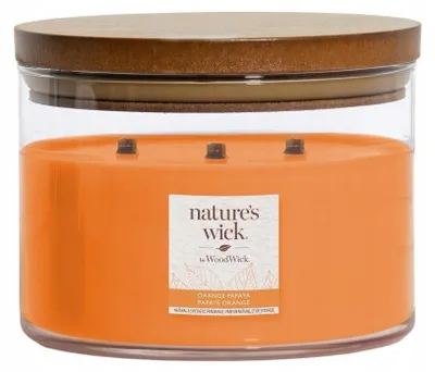 Immagine prodotto di WoodWick Orange Papaya, cilindro, fragranza: arancia, albicocca, ginepro, lime, arancia, papaya, ananas, sandalo, durata: 48 ore, quantità: 1 pezzo