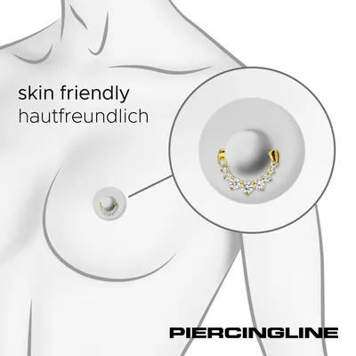 Produktbild von Brustwarzenpiercing, Chirurgenstahl Nippelpiercing Clicker 9 KRISTALLE Schwarz Stablänge: 14mm