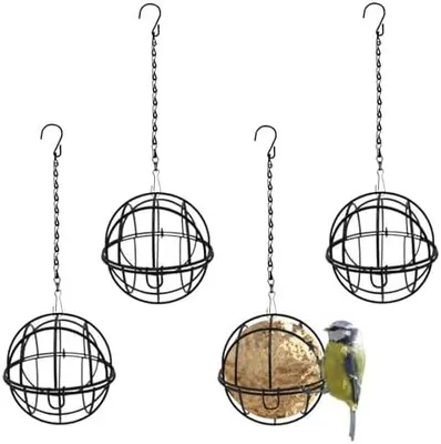 Produktbild von 4 Stück Meisenknödelhalter Vogelfutterstation aus Metall mit S-Haken, Vogelfutterspender zum aufhängen, Vogelfutterstation Futterspender für Wildvögel Garten, Spatzen, Schwarz