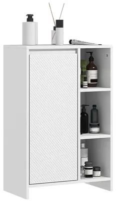 Produktbild von Badezimmerschrank mit 3 offenen Regalb?den und einer Tš¹r mit verstellbarem Einlegeboden, 53 x 30 x 80 cm, wei?