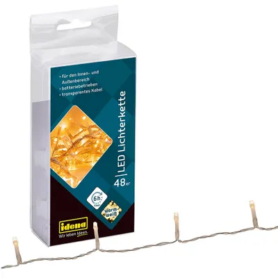 A product package for LED string lights with a sample of the lights shown.