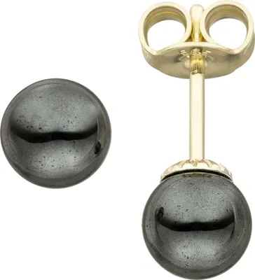 Produktbild von JOBO Ohrstecker 585 Gold Gelbgold 2 Hämatite Ohrringe Goldohrringe Hämatitohrstecker