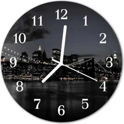 Produktbild von Glasuhr Wanduhr Küchenuhr Echt-Glas 30fi cm Skyline Brücke schwarz
